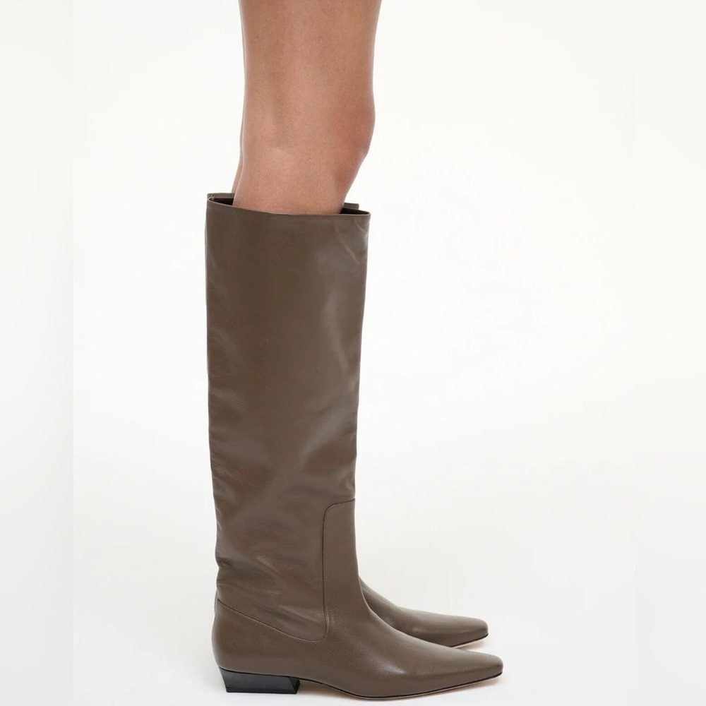 STAUD Wally Flat Truffle Leather Tall Boots - Picture 1 of 16